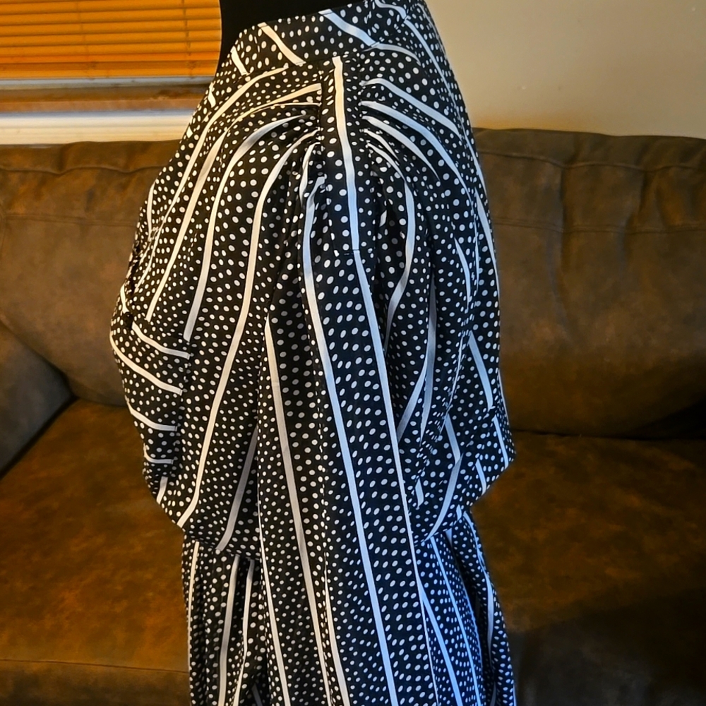 Black & White Polka Dot Dress with Stripes Made by B.G.B LTD ~ Size 10 - Picture 6 of 8